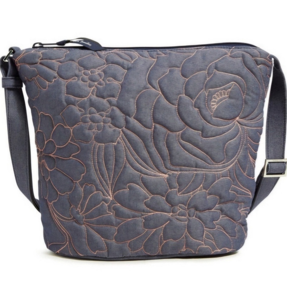 NWT VERA BRADLEY Aloha Blooms Denim Quilt Bucket Crossbody Bag